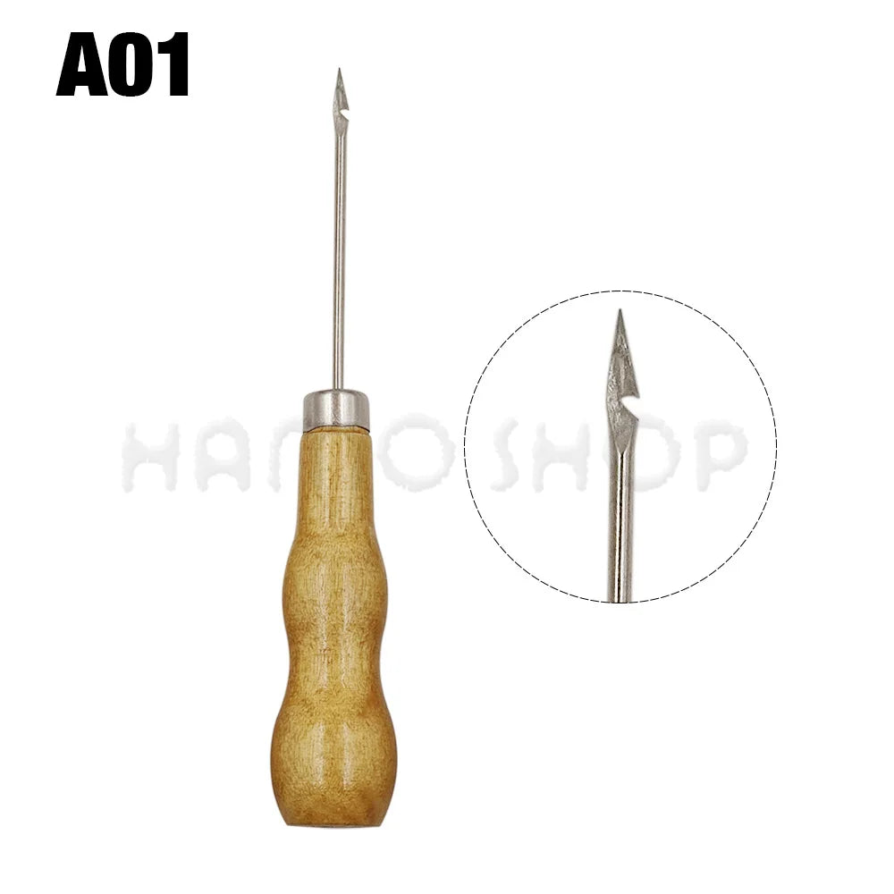 Wooden Handle Awl Sewing Stitching Tool