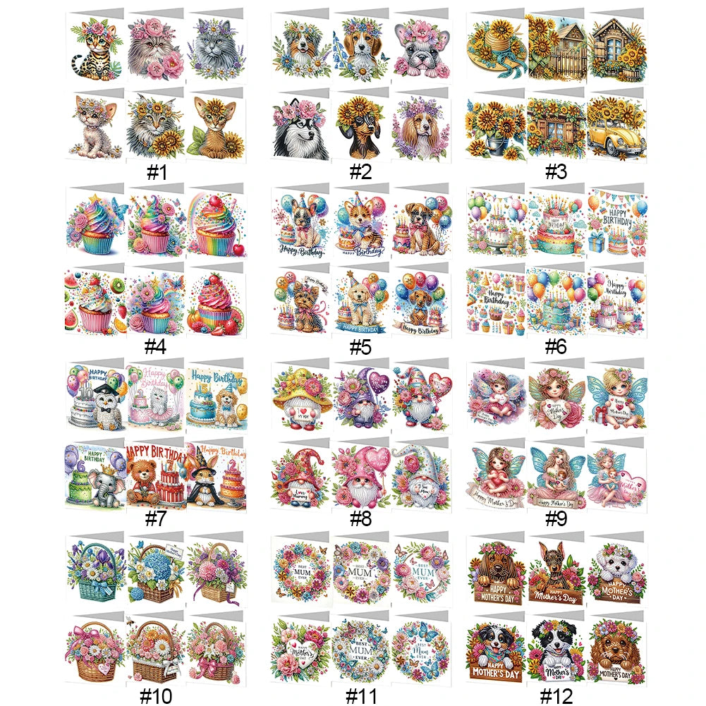 6pcs 5D Rhinestone Diamond Painting Card Kits