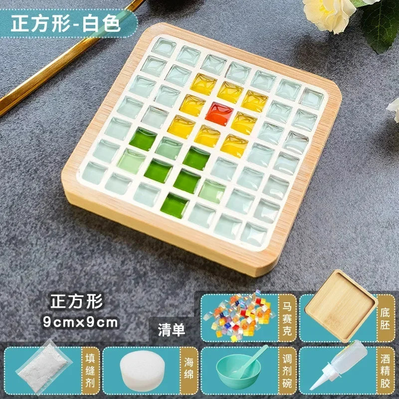 Handmade DIY Mosaic Cup Mat Bamboo Coaster