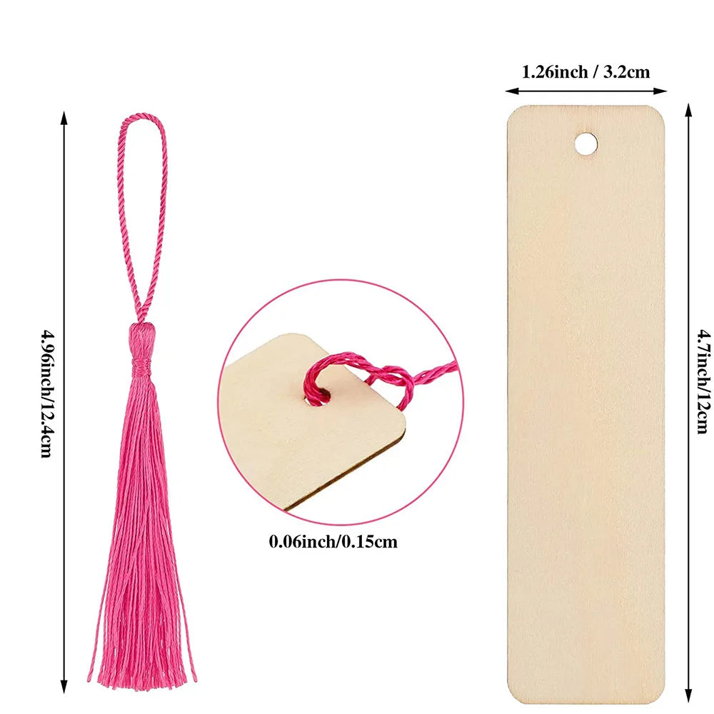 Wood Bookmark Bulk Set with Tassel Ropes