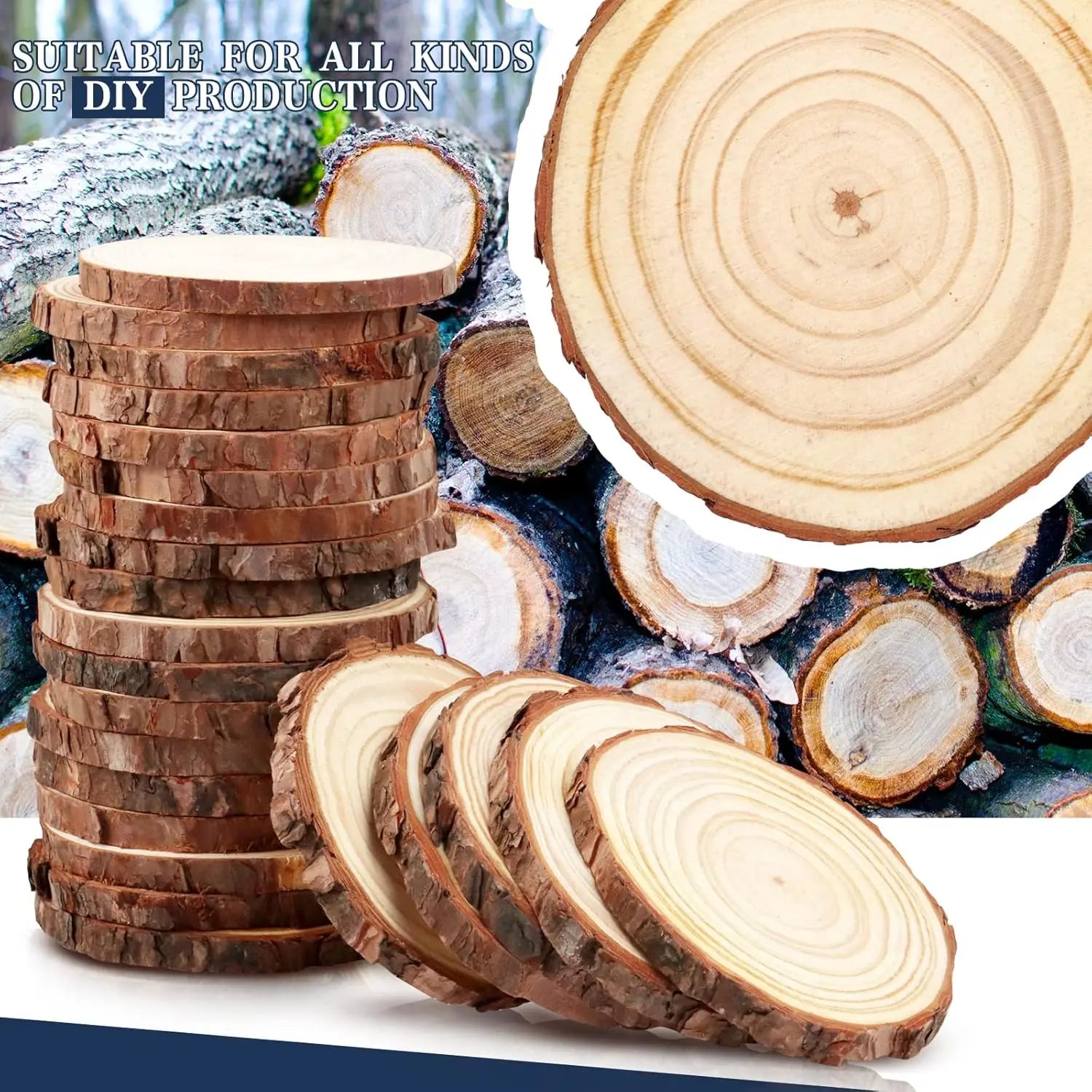 Natural Pine Wood Slices with Bark
