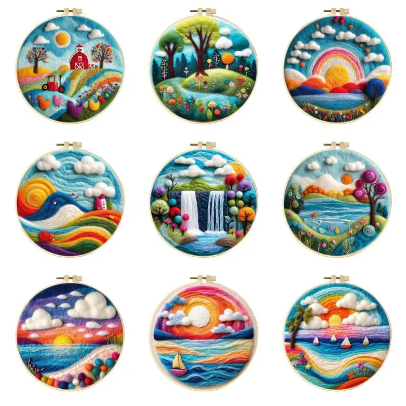 DIY Wool Felting Painting Kit - Colorful Mountains