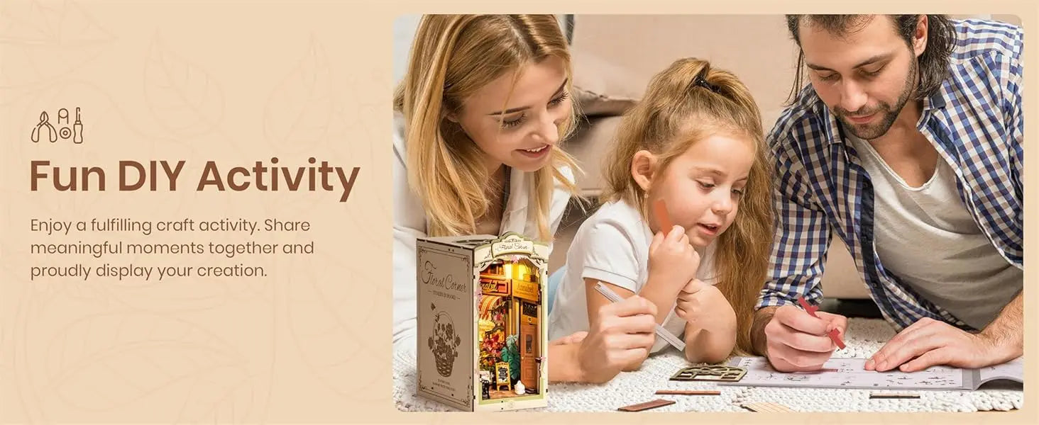 Robotime Floral Corner Book Nook Kit with LED Lights