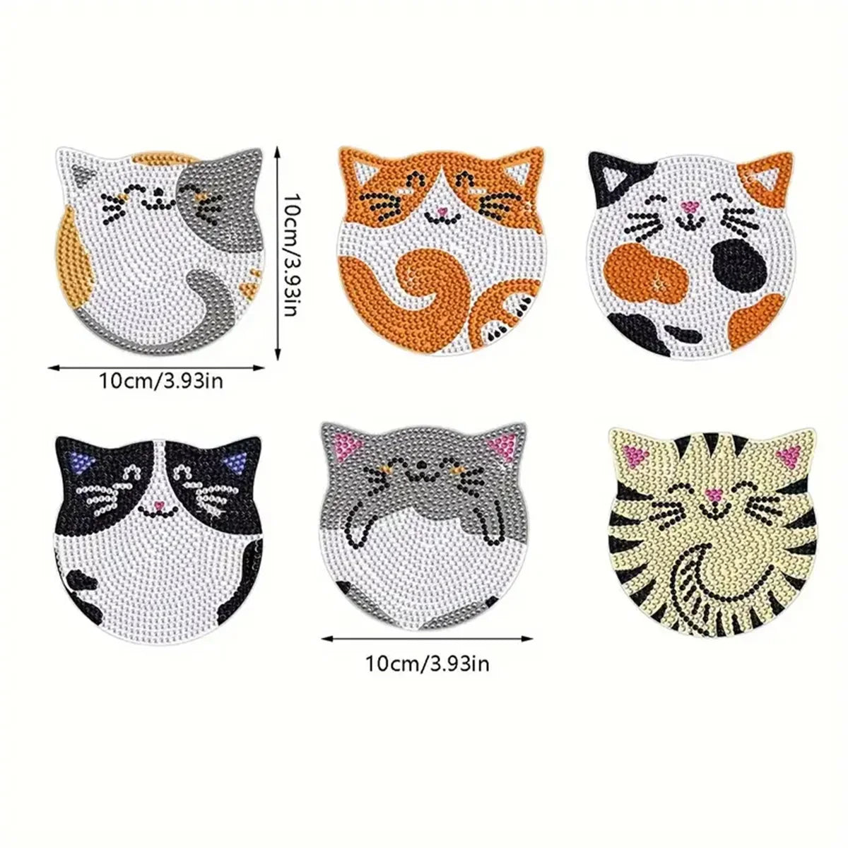 6 Pieces DIY Cat Rhinestone Painted Mosaic Drink Coaster Set