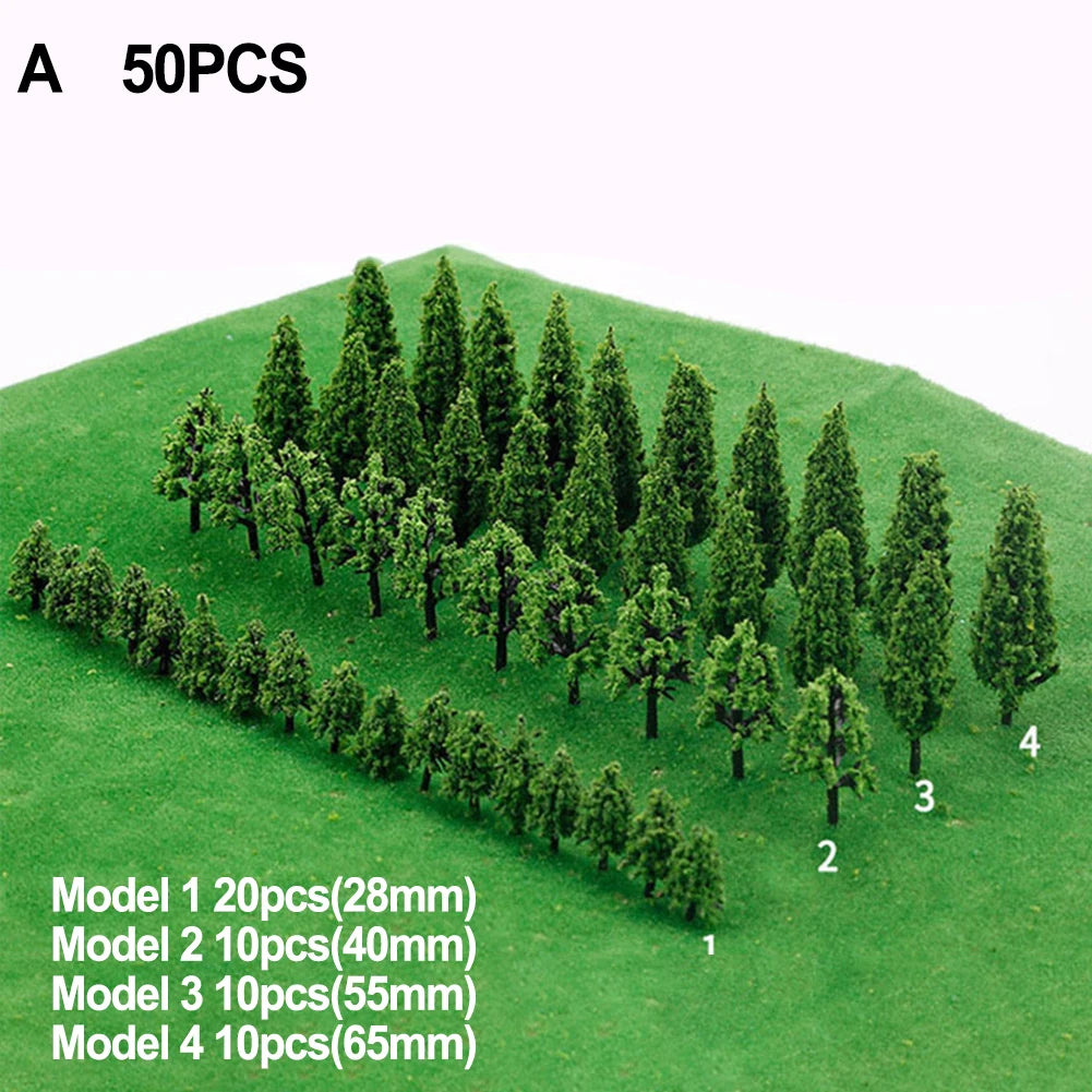 50Pcs Miniature Model Train Trees