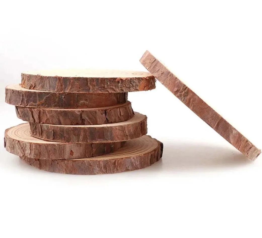 Natural Pine Wood Slices with Bark