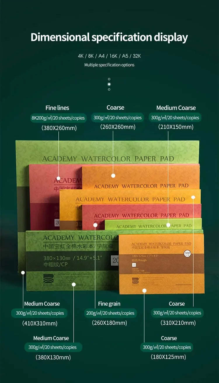 100% Cotton Watercolor Paper Pad, 300gsm/200gsm