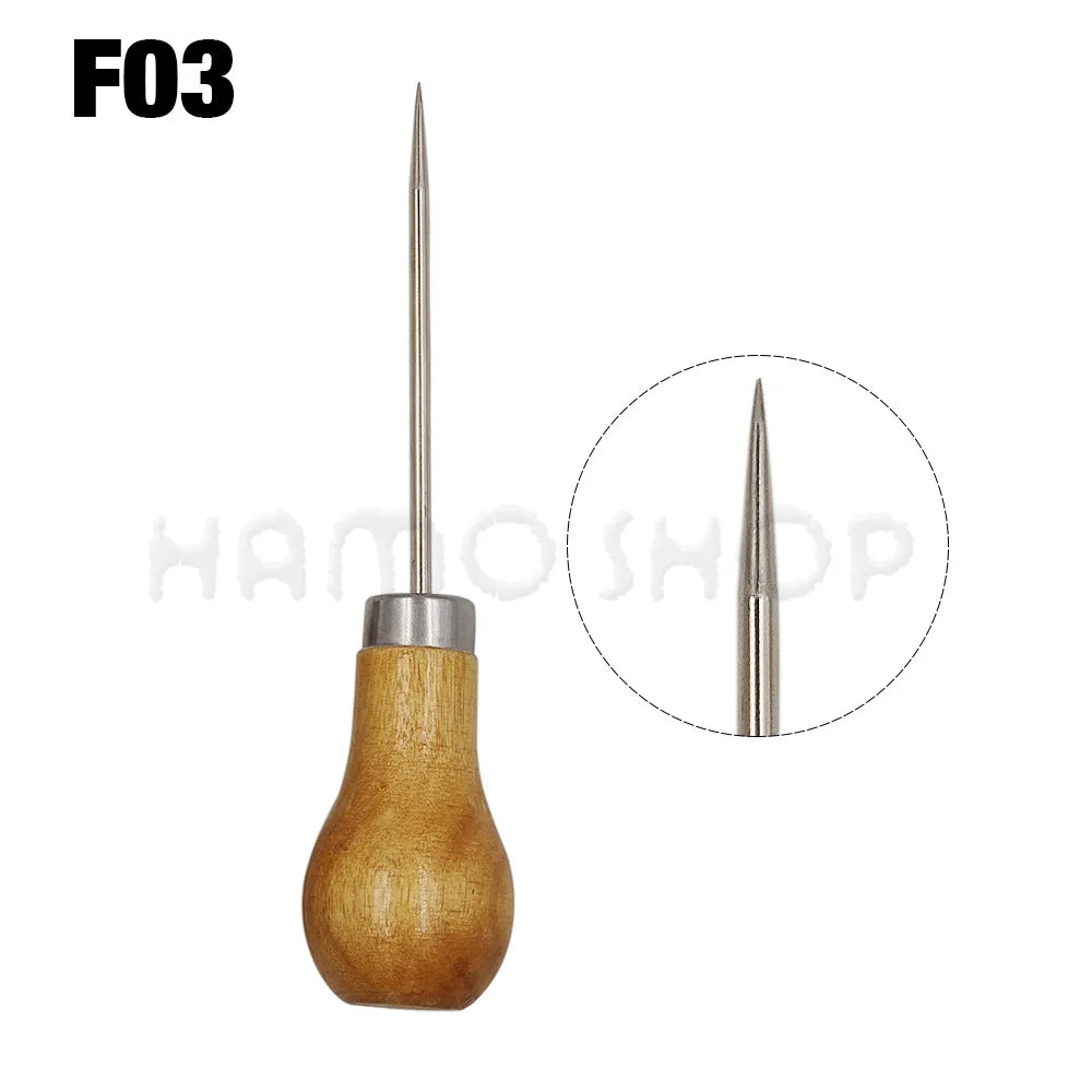 Wooden Handle Awl Sewing Stitching Tool