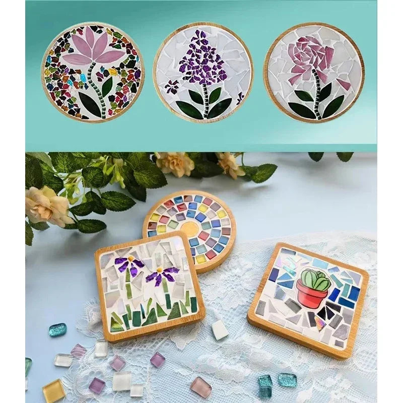 Handmade DIY Mosaic Cup Mat Bamboo Coaster