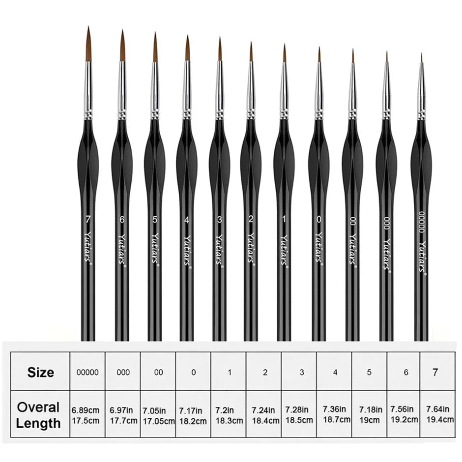 11-Piece Mini Fine Tip Paint Brush Set
