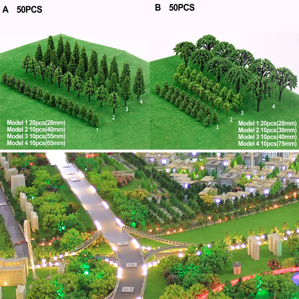 50Pcs Miniature Model Train Trees