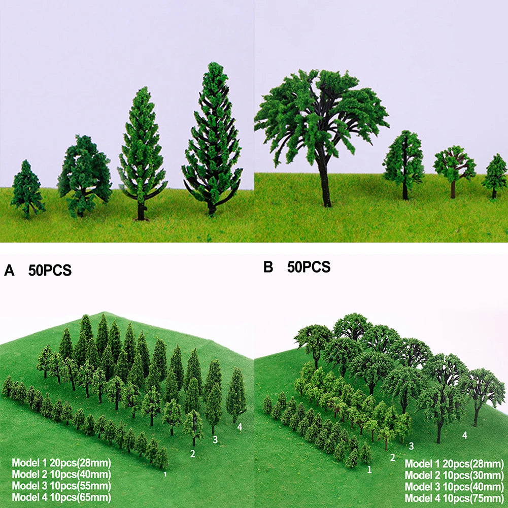 50Pcs Miniature Model Train Trees