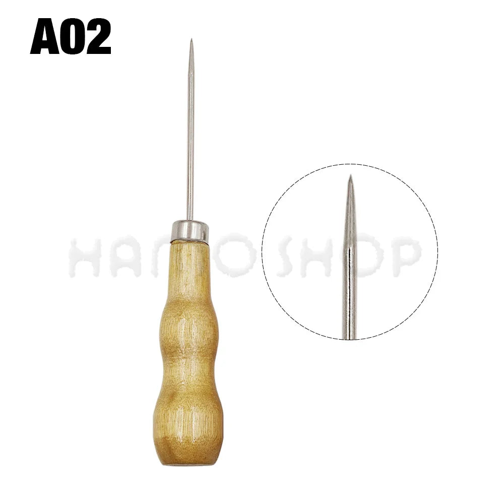 Wooden Handle Awl Sewing Stitching Tool